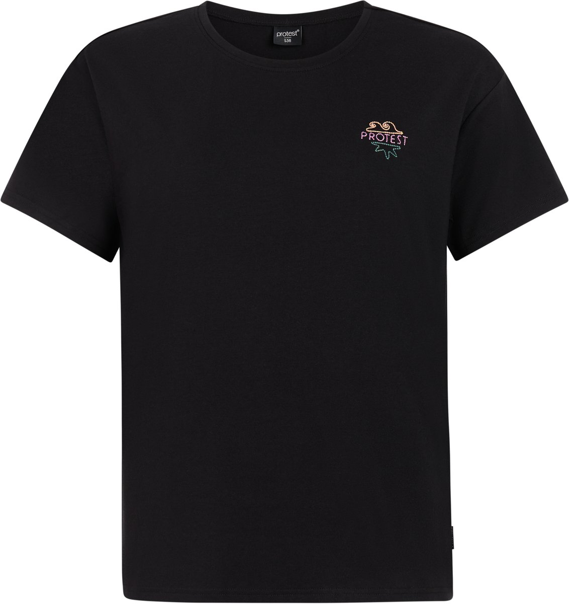 Protest PRTHabe T-shirt Dames Korte mouwen Ronde hals Normale pasvorm Crème Zwart