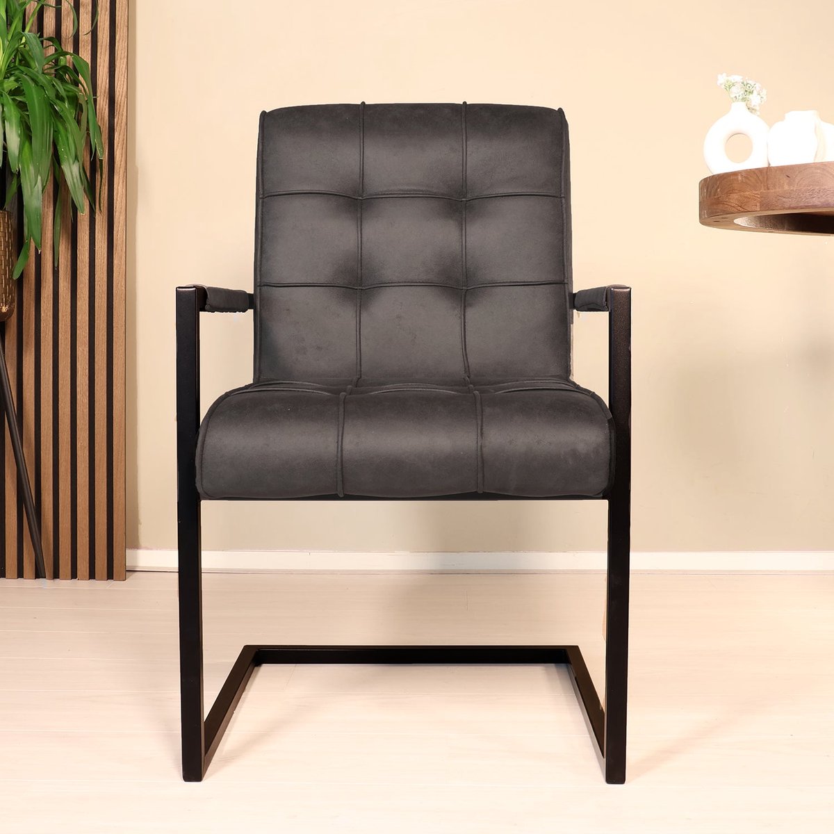 Lizzely Garden & Living SET DEAL: 6 stuks Eetkamerstoel met armleuning Milan zwart industrieel eetstoel zetel