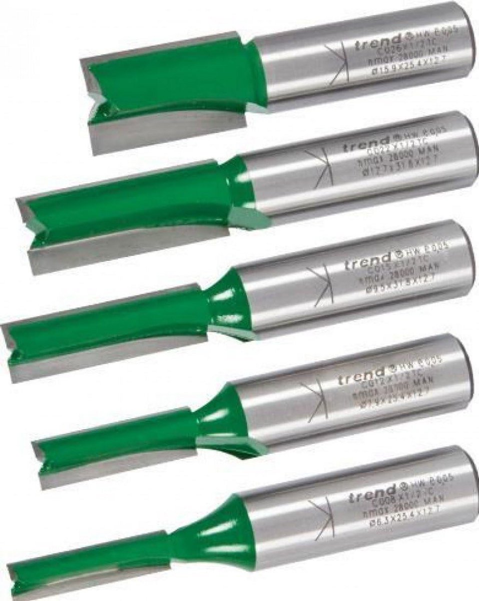Vijfdelige Router Bit Set Rechte Frees Houtbewerking 1/4 tot 5/8 Inch