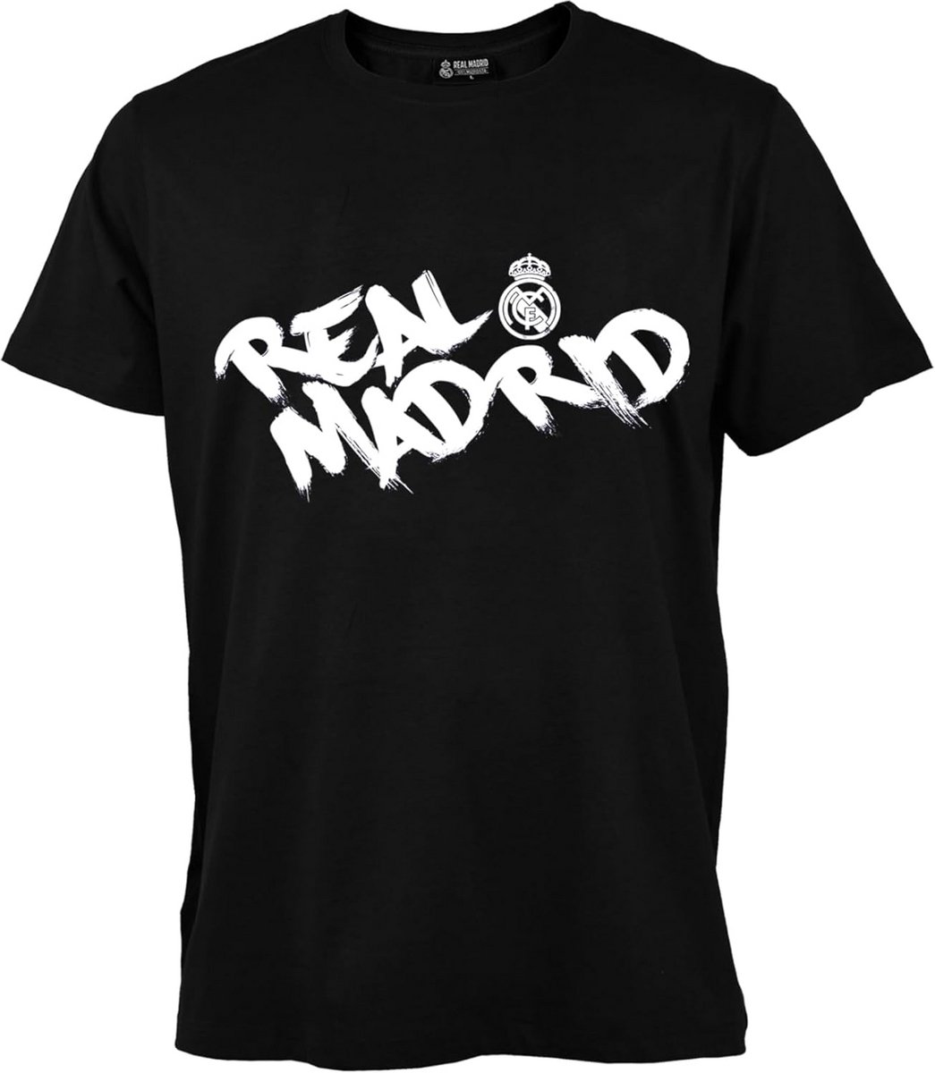 Unisex Zwart Katoenen T-Shirt met Real Madrid Graffiti Print