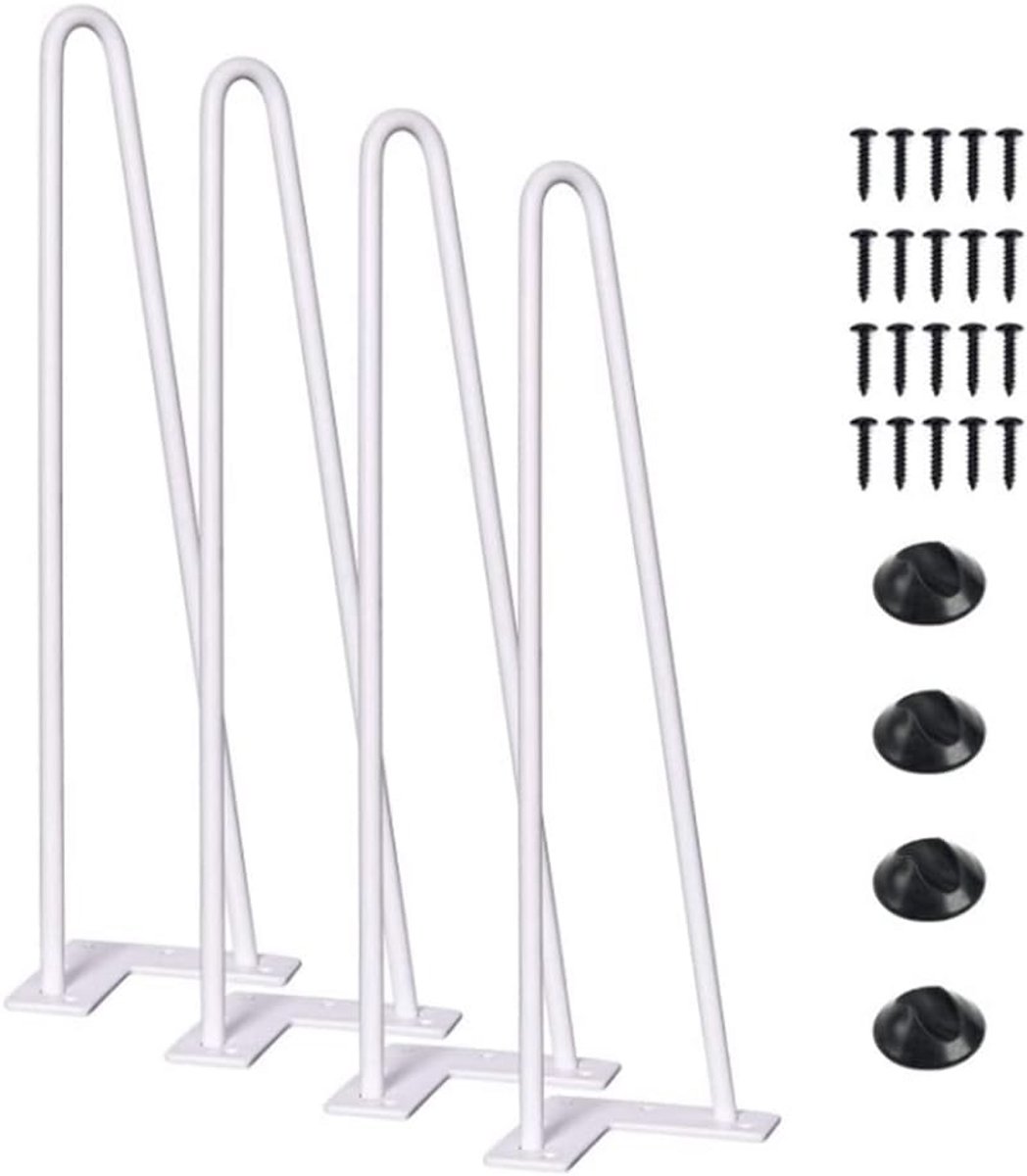 Set van 4 Haarspeld Tafelpoten | 41 cm | Industriële Metalen Onderstellen voor Salontafel of Eettafel | Wit