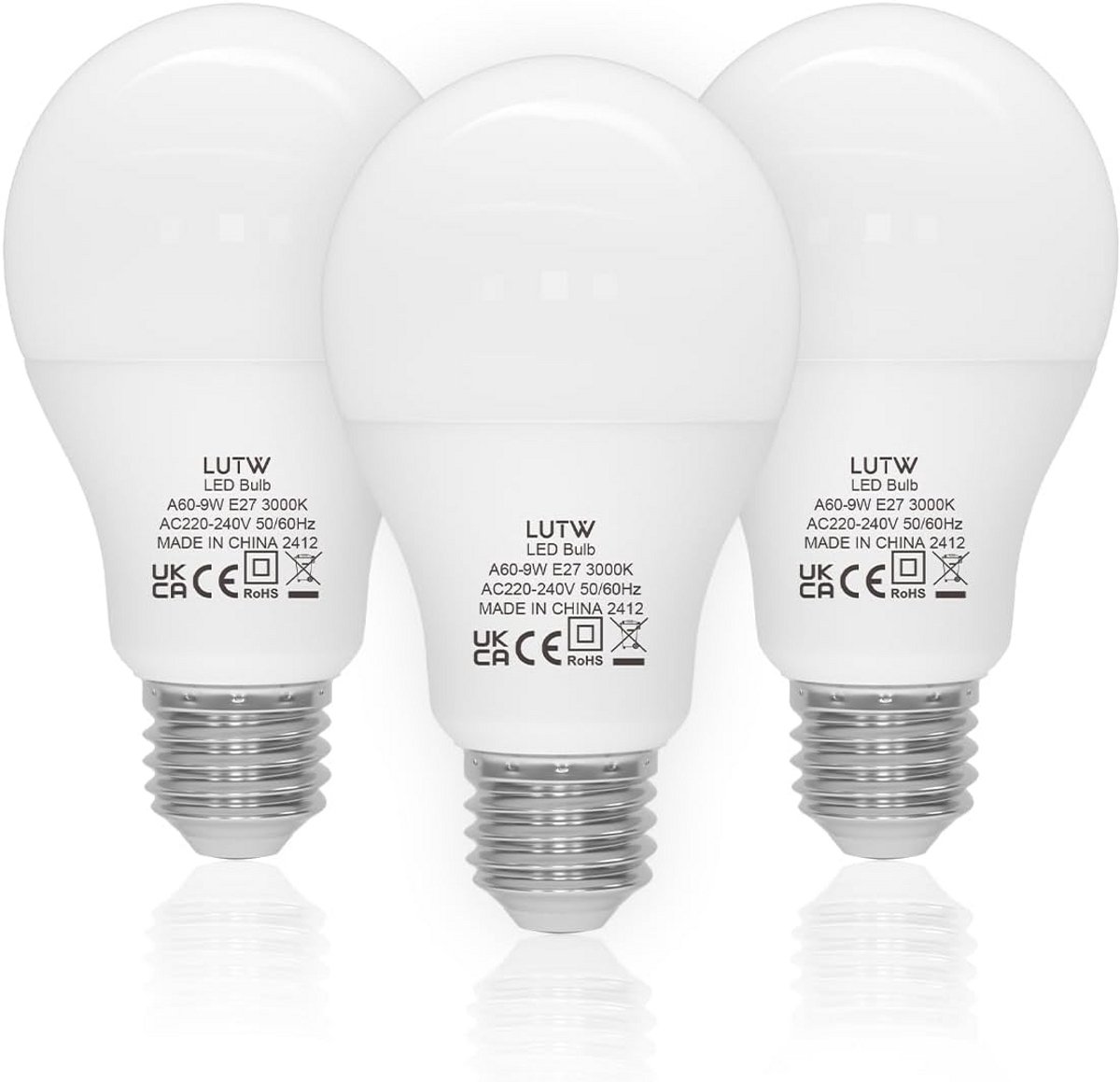 E27 LED Lampen 9W Warm Wit 3000K 900lm Energiezuinig 3 Stuks