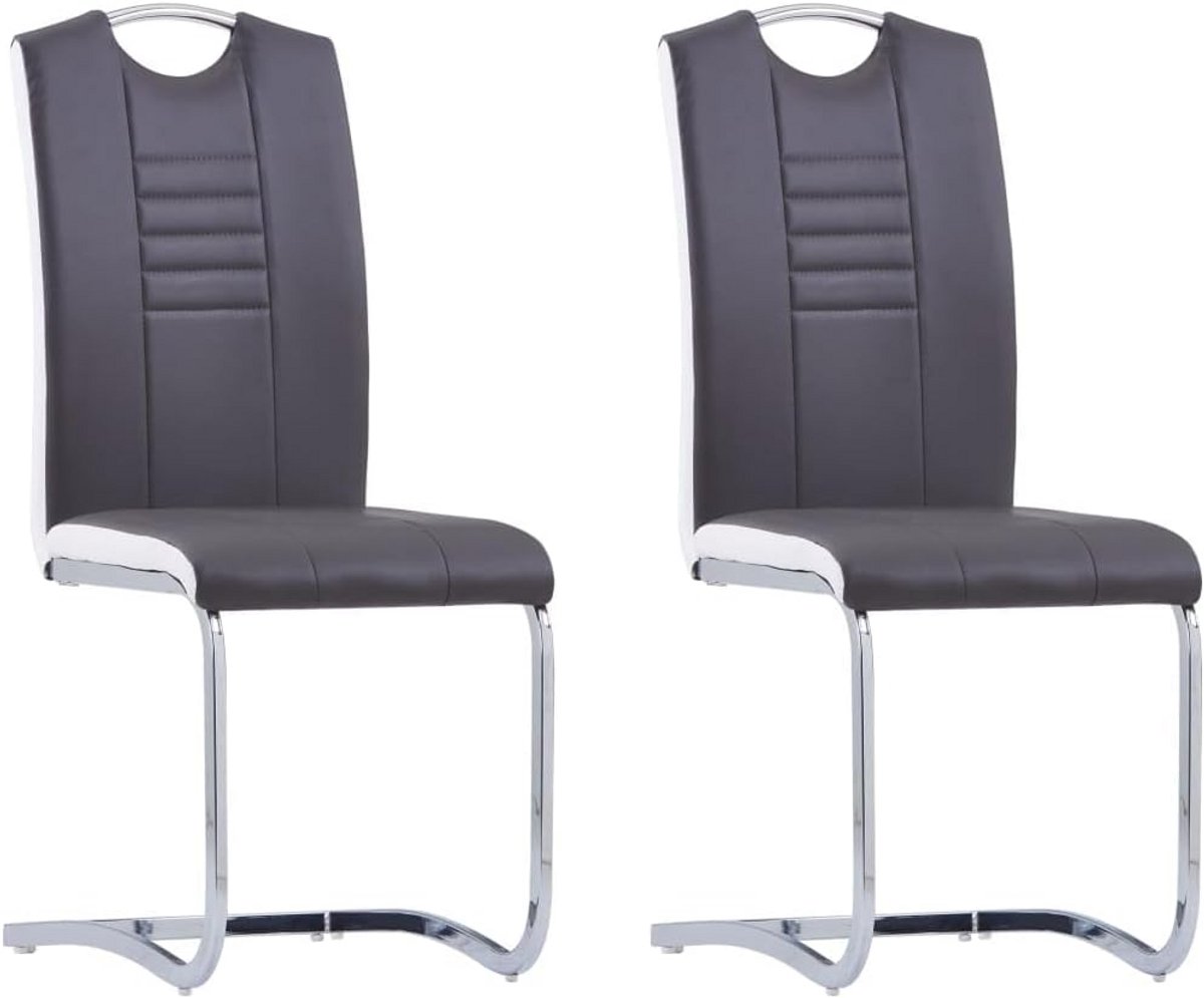 Set van 2 Eetkamerstoelen Sledestoel Kunstleer Grijs - Moderne Keukenstoelen