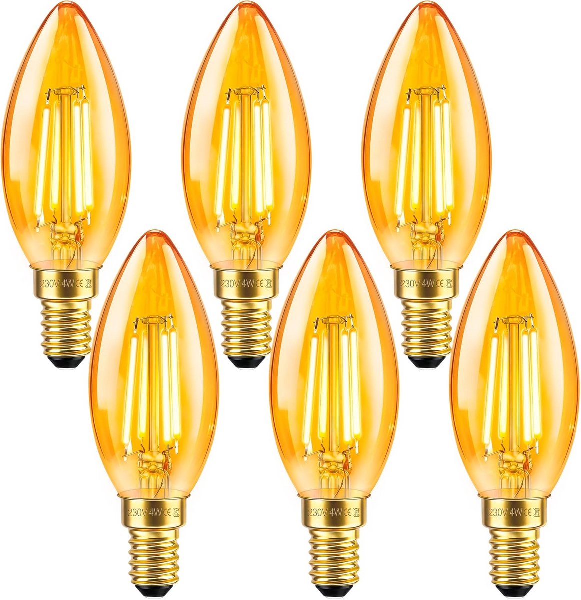 Vintage LED Filament Kaarslampen E14 Fittings 6 Stuks