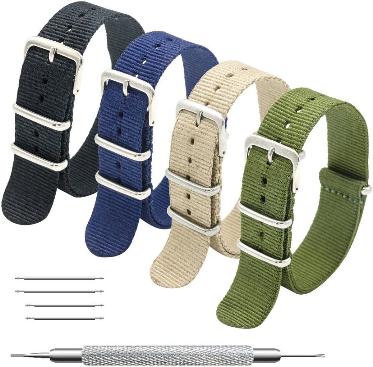 Nylon Horlogebandjes Set 16mm tot 24mm - Duurzame Stof Horlogebanden