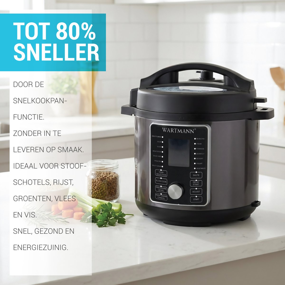 Wartmann Multicooker - Slowcooker - Rijst Koker - Snelkookpan - Sous Vide - BPA en PFAS Vrij - 6 liter - RVS Binnenpan - Duurzaam - Energiezuinig - Vaatwasserbestendig - 16 in 1 - Veilig – foto 6