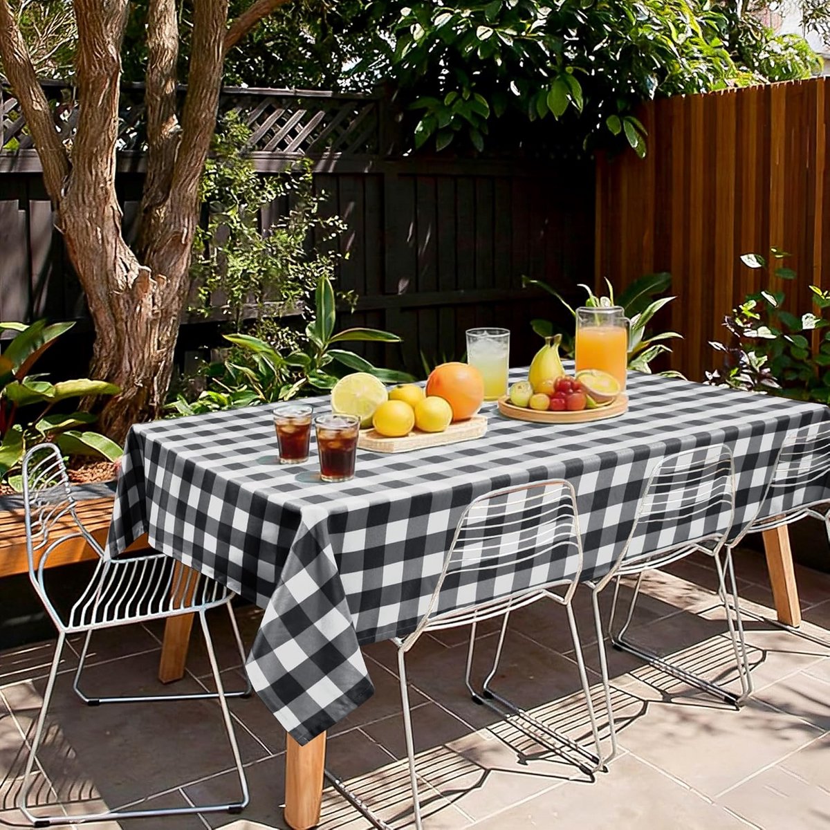 Geruit Tafelkleed Polyester 130x220 cm Zwart Wit Waterafstotend en Vuilafstotend