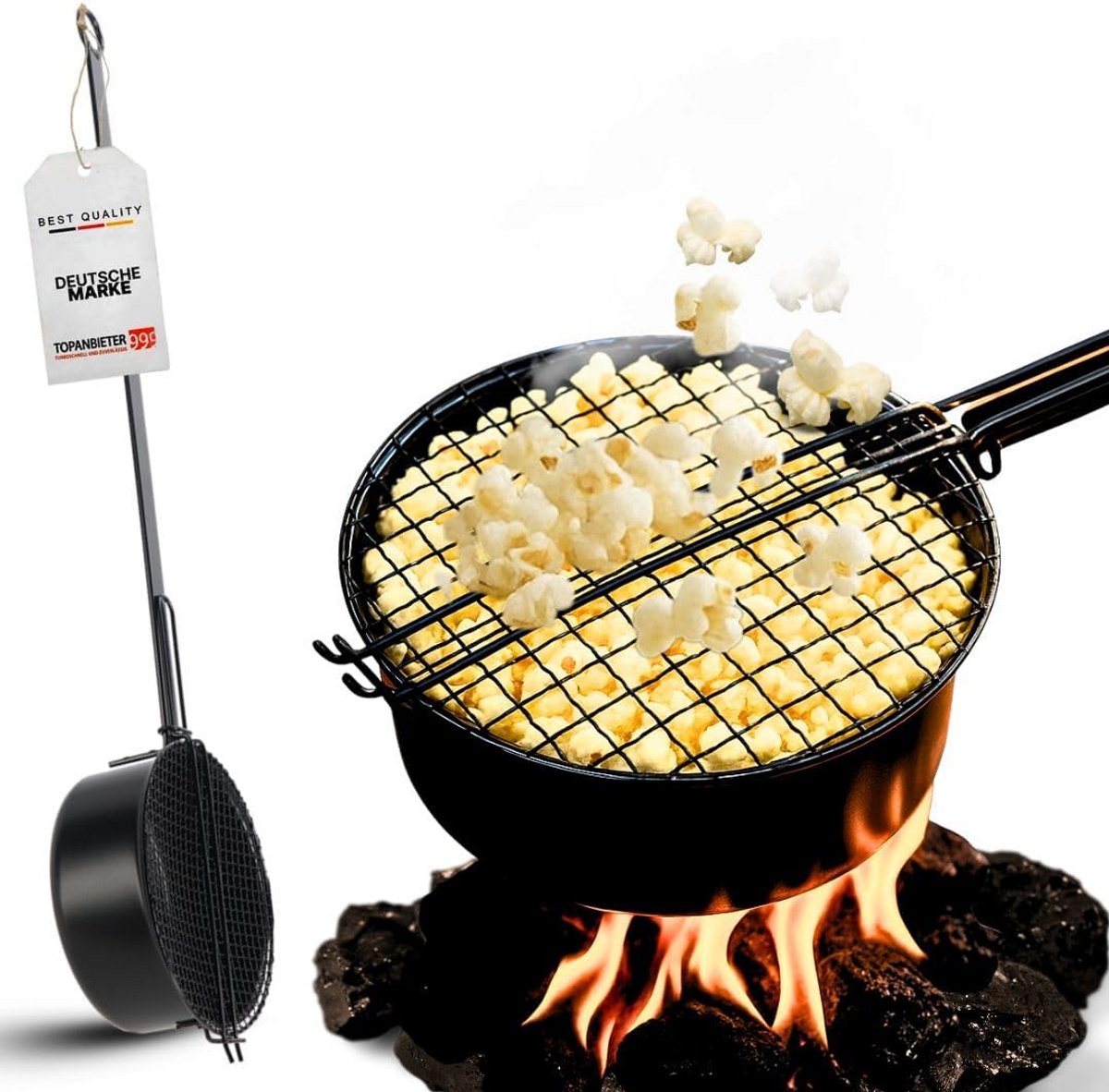 Popcornpan met Lange Handgreep voor Kampvuur en Barbecue