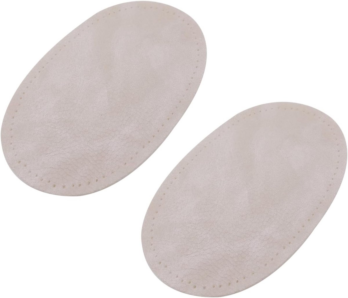 2x Zelfklevende Elleboogstukken & Kniestukken PU Leer - Strijken Op Stof Reparatie Patches voor Kleding en Jassen (Gebroken Wit, 14x9.5cm)