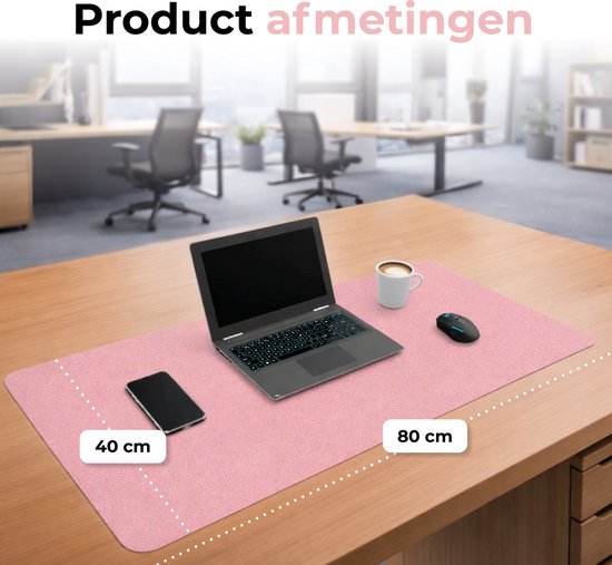 WURK Muismat 80x40 - XXL - Bureau Onderlegger - Bureau Organizer - Bureaumat - Inclusief Kabel Clip – Roze