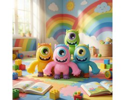 Eddy Toys Squish Monster 12 cm TPR Batterij Speelgoed met Licht - Fidget Stressbal voor Kinderen en Volwassenen - Uniek Monsterdesign - Verkrijgbaar in 4 Kleuren: Geel, Groen, Roze en Blauw