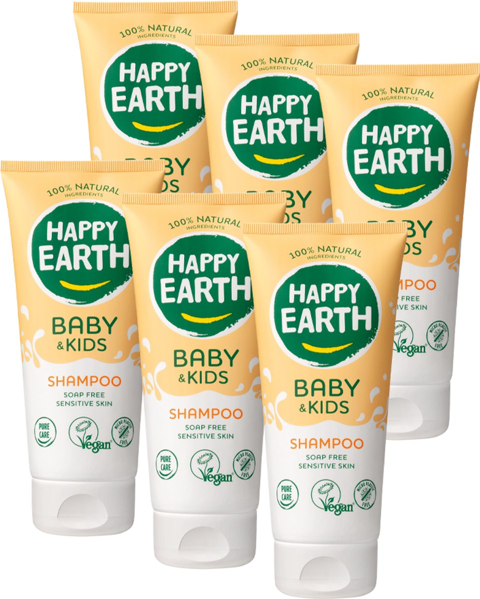 Happy Earth Shampoo - Baby & Kids - Babyverzorging - 100% Natuurlijk - 6 x 200 ml