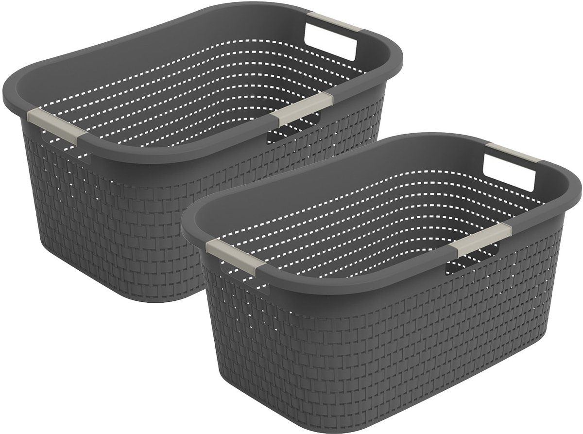 Rotho Country wasmand - set van 2 - 40 ltr - antraciet