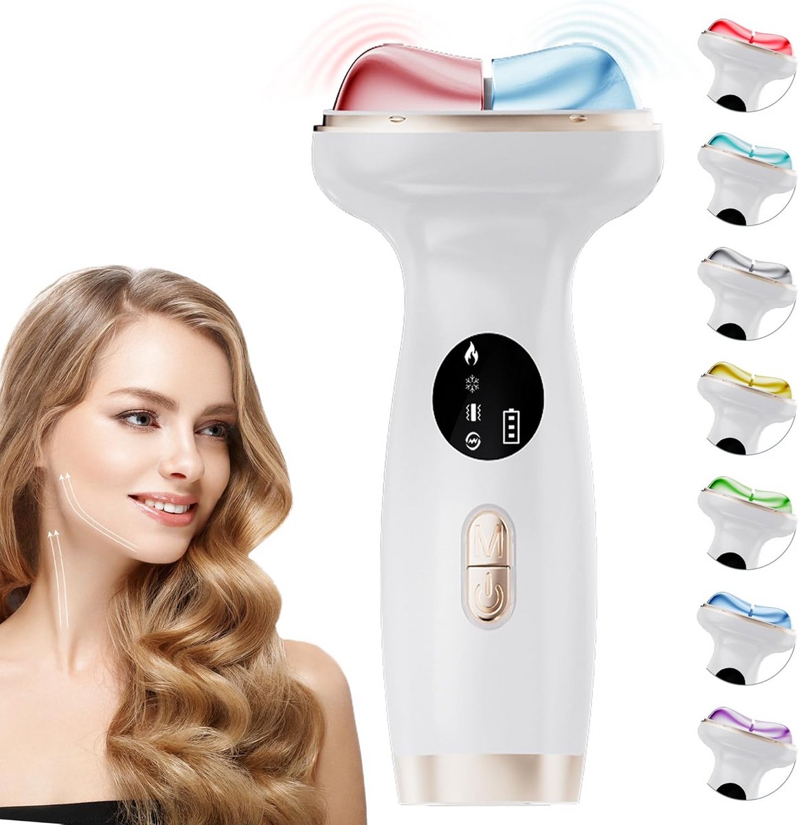 Gezichts- en Nek Massager met Warm & Koud Therapie, LED Licht & Micro-Vibratie