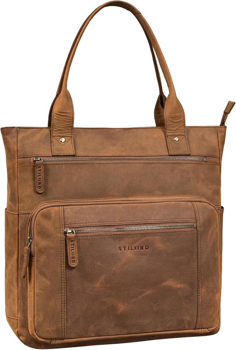 Grote Leren Handtas voor Dames - Shopper met Vakken voor Laptop tot 15.6 inch