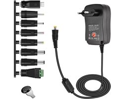 30 W universele voeding AC naar DC 3 V 4,5 V 5 V 6 V 7,5 V 9 V 12 V 1 A 2 A voeding - adapter multi - spanning - met USB-poort en 8 DC -stekkers voor CCTV Cam Router Speaker Lamp & Huishoudelektronica - Maximale stroomsterkte 2000 mA