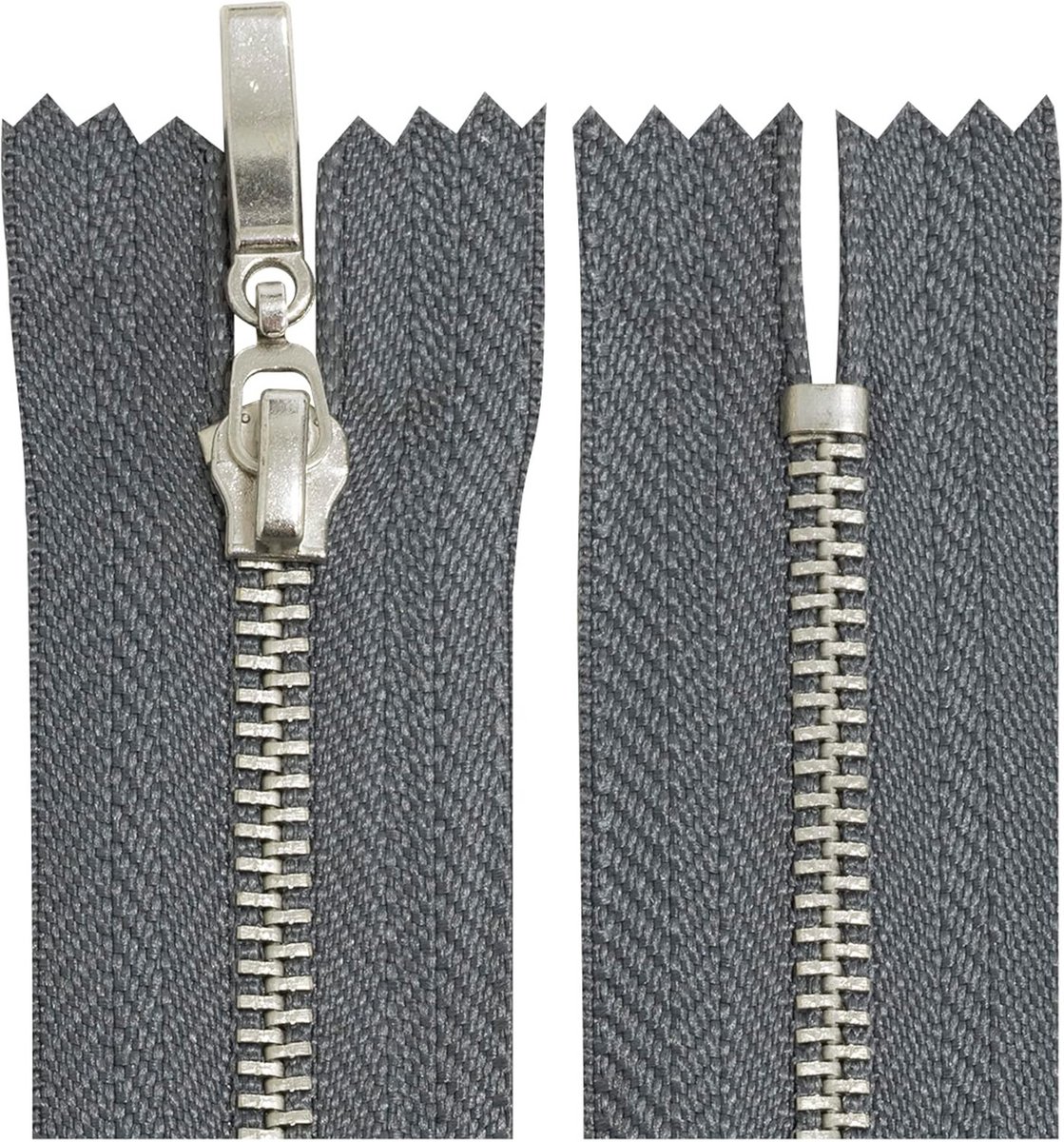 Set van 2 Metalen Ritsen Maat 3 - 12 cm - Niet-scheidbaar - Chroomkleurig Donkergrijs