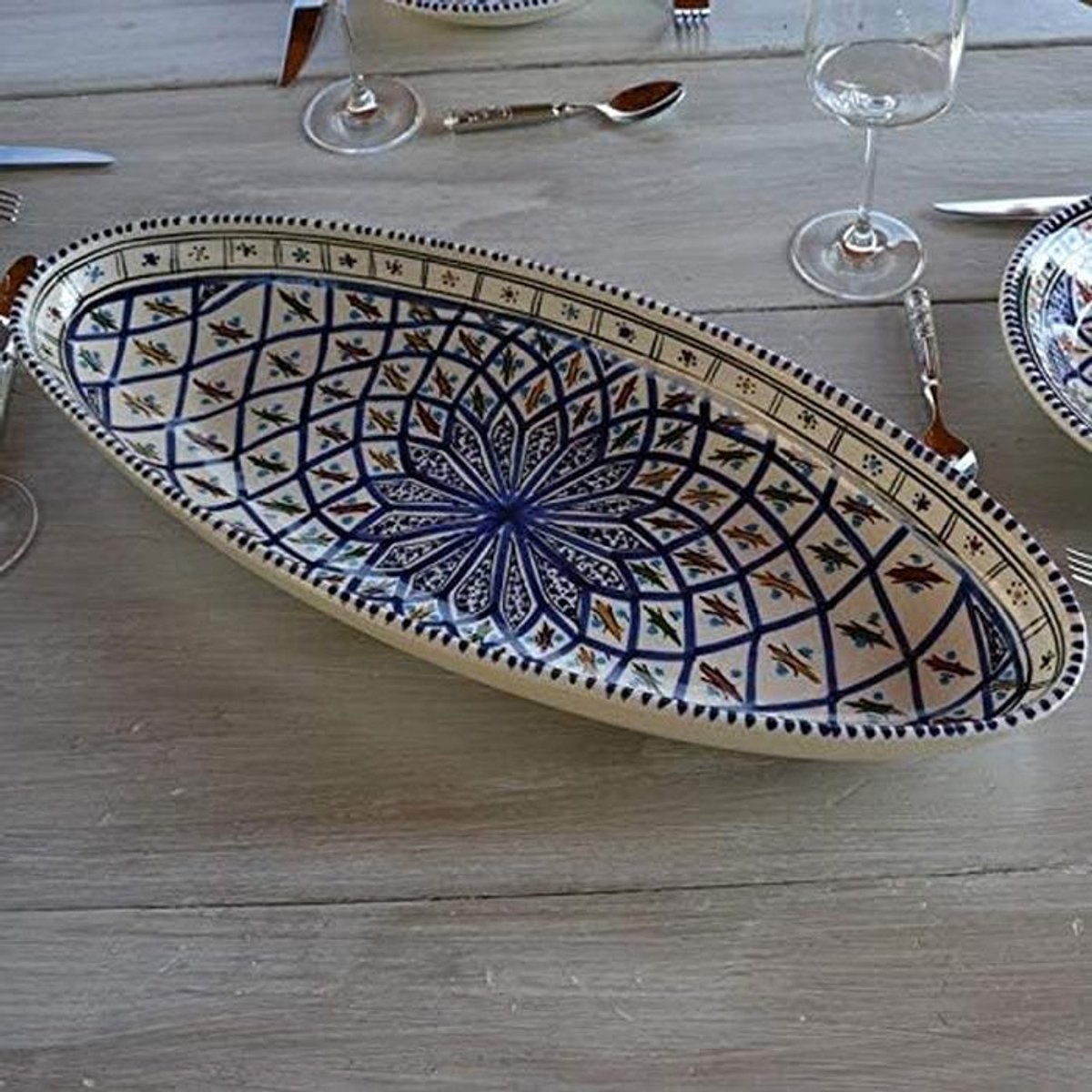 Ovale Ovenschaal Blauw Handbeschilderd Keramiek 40 cm