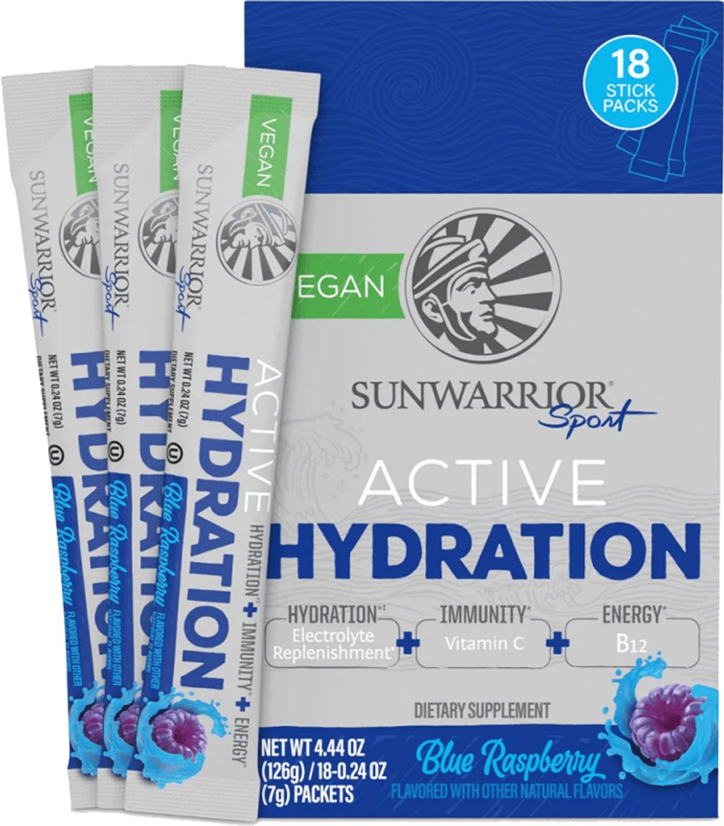 Sunwarrior Active Hydration Stick Packs (18x7g) Blue Raspberry - Intra- & Post-Workout - Intra-Workout
