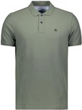 Lichtgroen piqué poloshirt met korte mouwen, kraag, knopen en een logo op de borst.