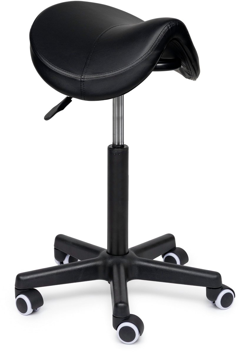 Ergonomische Zadelkruk Comfort Zwart op Wielen Standaard (50-68cm) / Met voetsteun / Standaard wielen