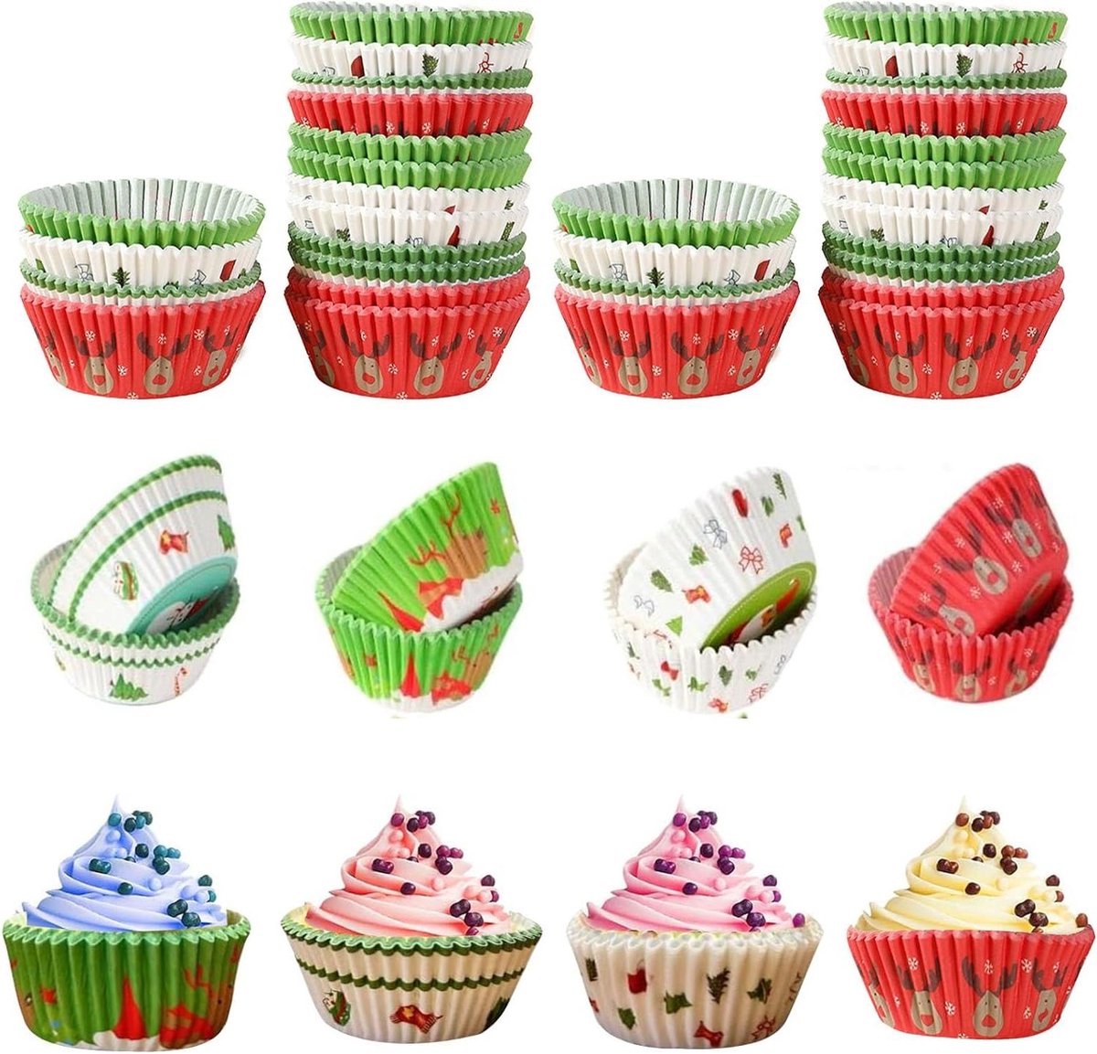 200 stuks papieren muffinvormpjes, Kerstmis thema, mini muffins, bakken dessert party