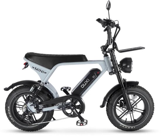 OUXI V8 Ultra Mini Elektrische Fatbike 16″ 250W 7 Versnellingen 50 km Actieradius Vering Schijfremmen Lichtgrijs