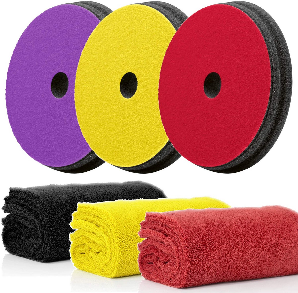 Polijstpad Set 150mm: Fijne, Grove en Micro Schuimschijven incl. 3 Microvezeldoeken