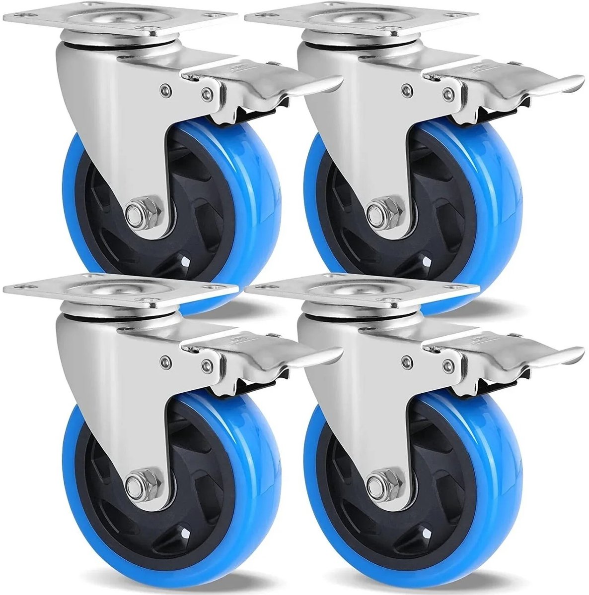 LabelOne Zwenkwielen - Zwenkwielen set van 4 - Zwenkwielen met rem - 100mm - 360° draaibaar - draagvermogen 150kg per wiel