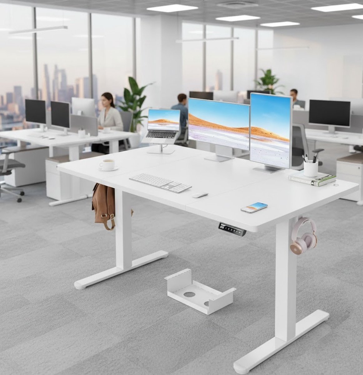 Elite Pro Elektrisch In Hoogte Verstelbaar Bureau – 140 x 80 cm – 100 kg Draagkracht – Stil, Robuust Metaal Frame – Ergonomisch Zit-Sta Bureau – Kabelmanagement – Modern Design A-Furniture