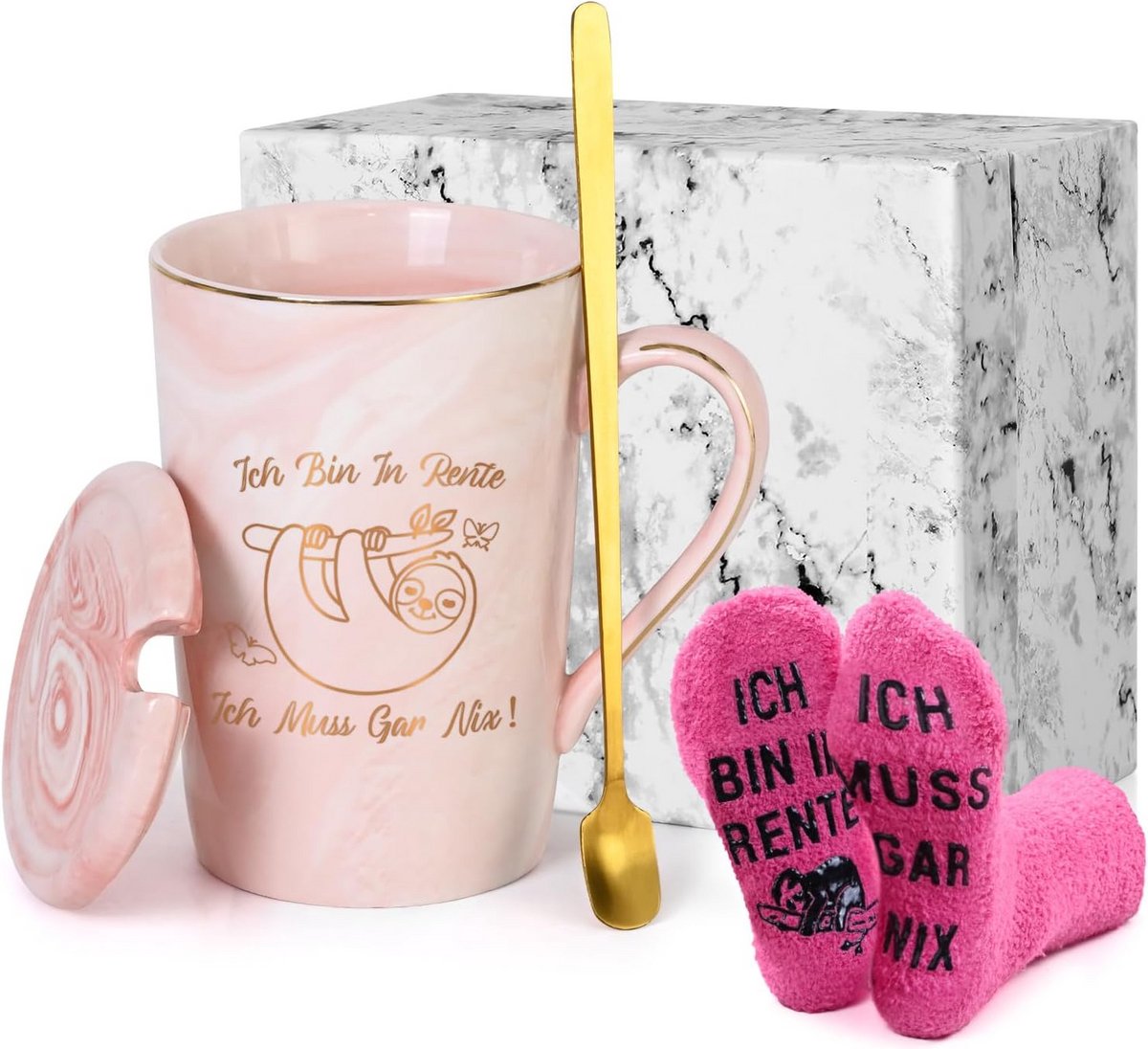 Grappige Pensioenmok met Sok - Cadeau voor Collega of Baas - 400ml Roze