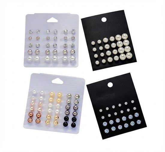 Set de boucles d'oreilles pour femmes - boucles d'oreilles à tige de différentes couleurs - clous d'oreilles en perles et cristaux - plusieurs tailles - ensemble de boucles d'oreilles