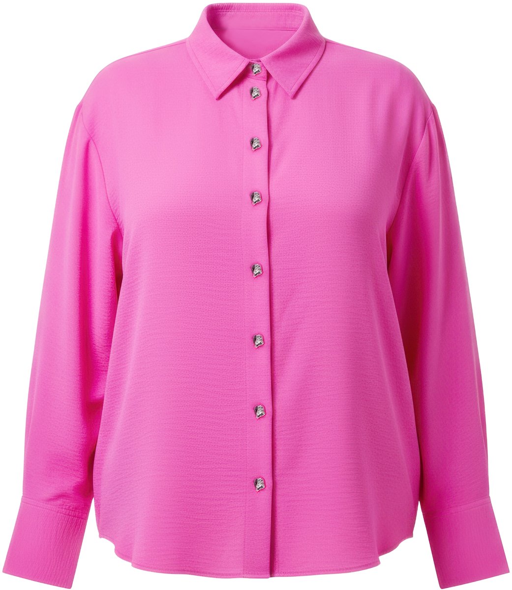 Studio Untold - Dames - Overhemdblouse oversized sierknopen - Neon-fuchsia - Maat 42+