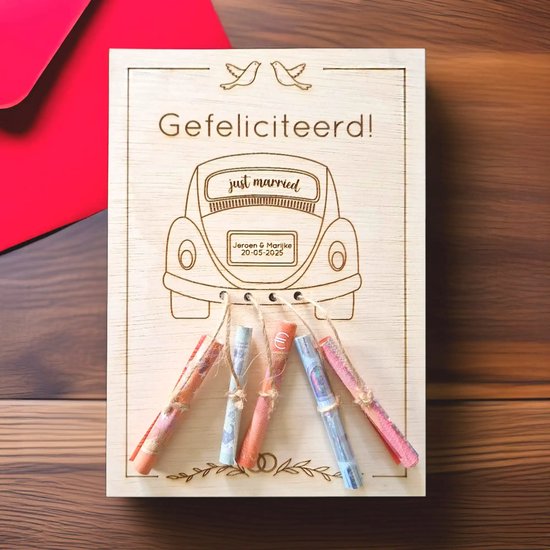 Origineel Geld Geven Bruiloft - Houten Geld Cadeau - Uniek en Persoonlijk Huwelijkscadeau