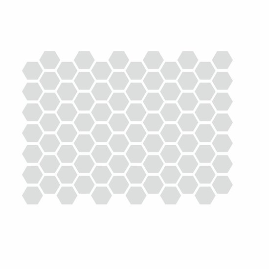 Een vel met lichtgrijze honingraatvormige stickers.