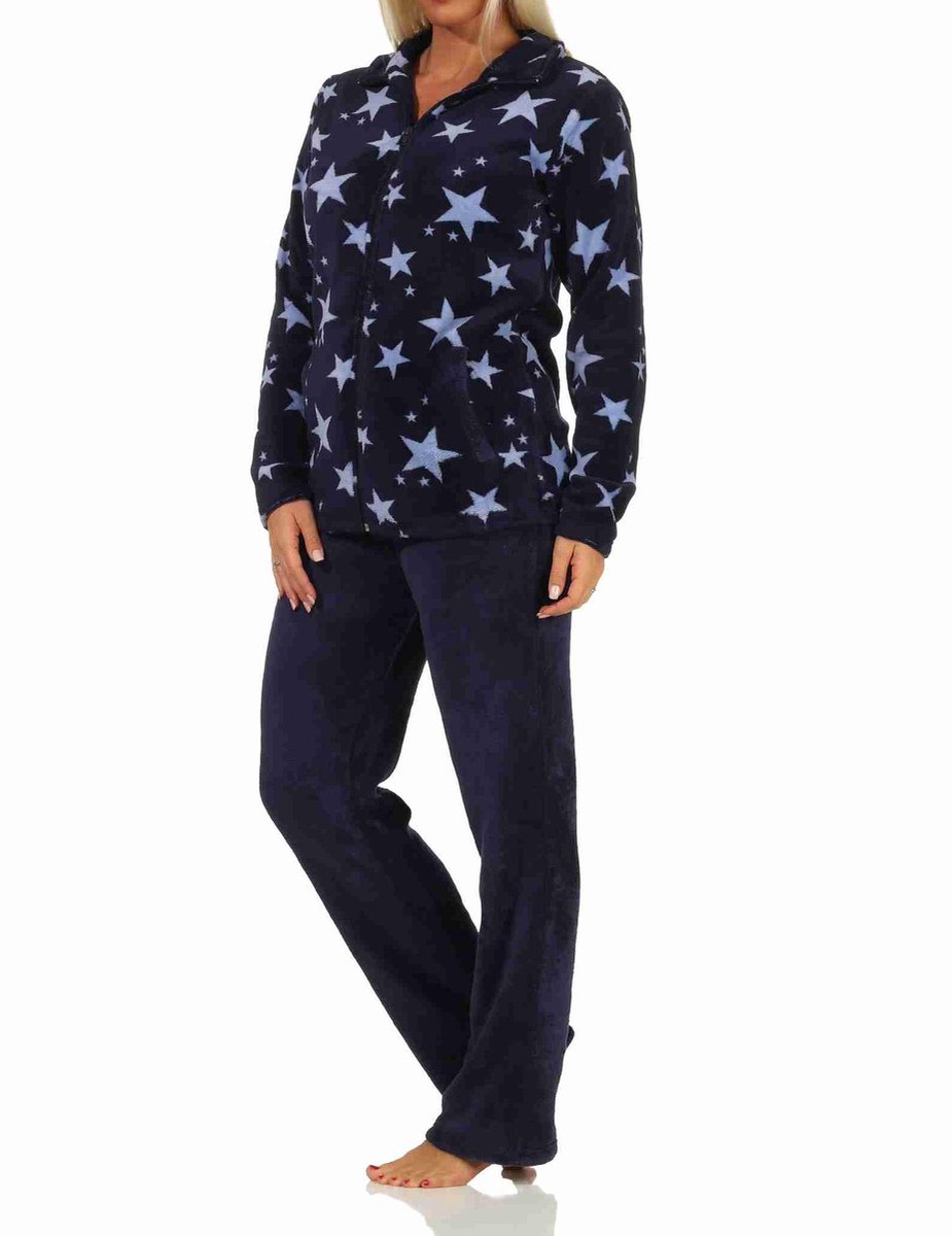 Normann Dames Coralfleece Homewear Loungewear met sterren als motief - 202 216 97 961 marine