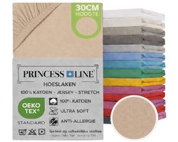 Princess Line- Comfortabel Ultra-Soft-Hoeslaken -100% katoen-Jersey -Stretch -Strijkvrij- Rondom elastiek-Hoekhoogte tot 30cm-2Persoons- Lits-Jumeaux-180x200 cm-Ivoor