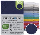 Princess Line- Comfortabel Ultra-Soft-Hoeslaken -100% katoen-Jersey -Stretch -Strijkvrij- Rondom elastiek-Hoekhoogte tot 30cm-2Persoons-160x200 cm-Donker Blauw