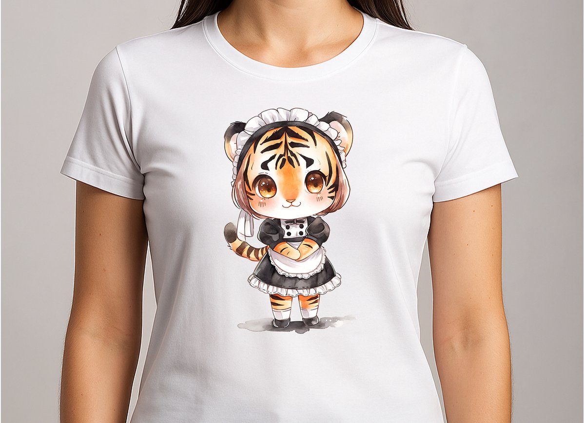 Baby Tiger Maid - T Shirt - CuteStyle - KawaiiArt - CozyVibes - CoffeeLover - MorningVibes - Gift - CuteDesign - CozyLeven - KoffieLiefhebber - QueenVibes - Cadeau