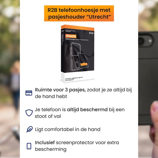 Coque de téléphone R2B avec porte-cartes "Utrecht" pour 3 cartes, protection et protecteur d'écran.