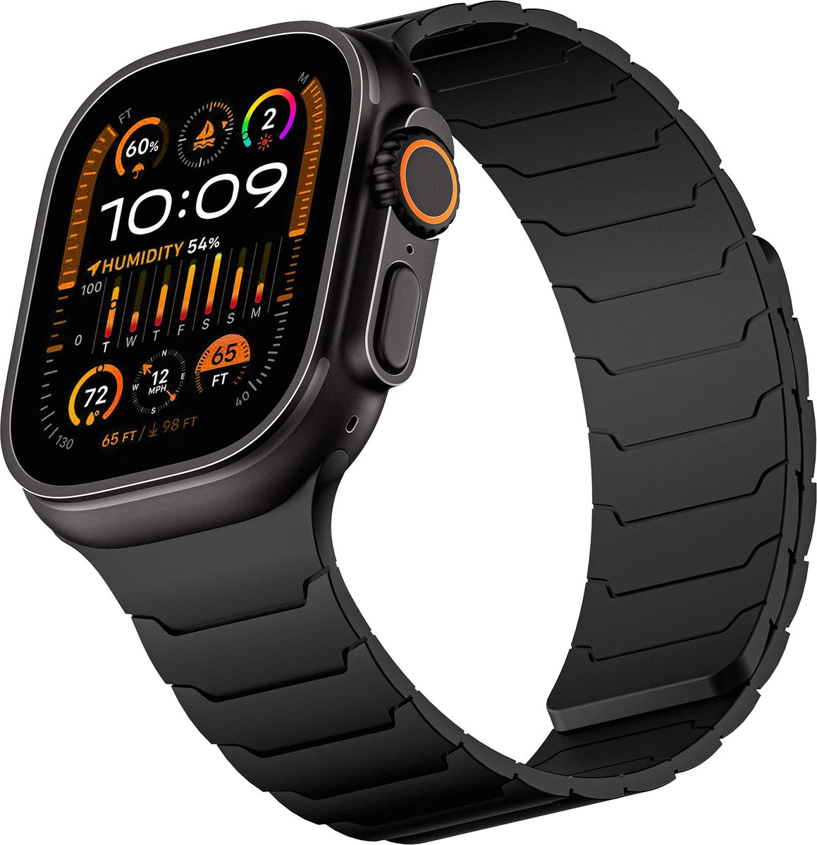 iDenn Magnetisch Siliconen Bandje Zwart geschikt voor Apple Watch - Siliconen Sport bandje - Zwart - Voor Apple iWatch Ultra 11/10/9/8/7/6/5/4/3/ alle SE - 44/45/46/49 mm