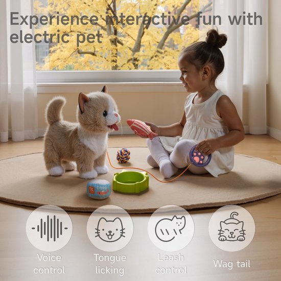 Interactieve Pluche Kat met Afstandsbediening - Wandelende Speelgoedkat voor Kinderen - Loopt, Miauwt en Kwispelt - Elektrisch Huisdier met Accessoires - Zacht Knuffeldier Cadeau van Merkloos — afbeelding 4