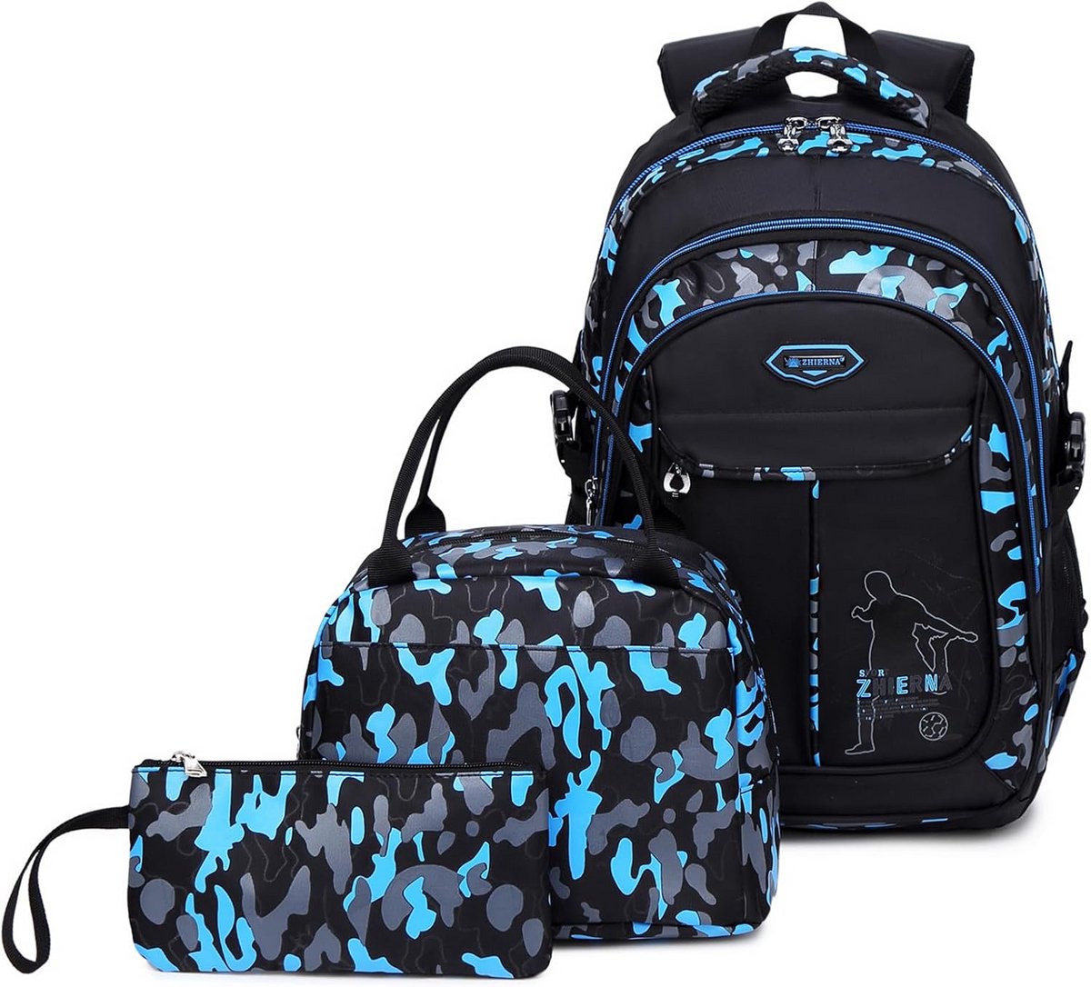 Schooltas Set Jongens (3 Delig) - Camouflage Rugzak met Lunchtas en Pennenhouder - School- en Weekendtas