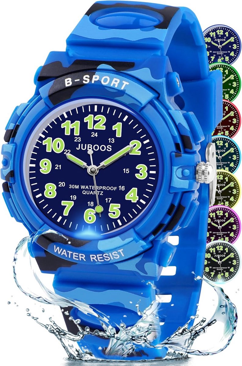 Kinderhorloge Analoog Waterdicht met Kleurrijke Wijzerplaat voor Leren Klokkijken