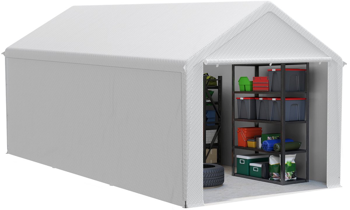 Aufun Opslagtent 3x6m - Wit Warenhuistent - Met Oprolbaar Raam Voor Waren & Voorraad
