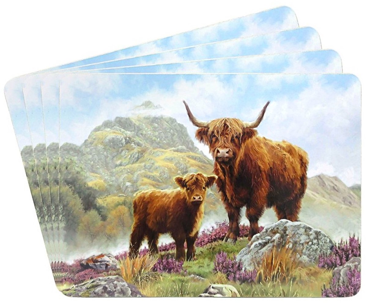 Lesser & Pavey Placemats Schotse Hooglander met Kalf – Set van 4