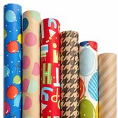 Inpakpapier 6 rollen - Party & Kraft Duurzaam - FSC & Plasticvrij - Klimaat neutraal gecertificeerd - Cadeaupapier - 200x70 cm