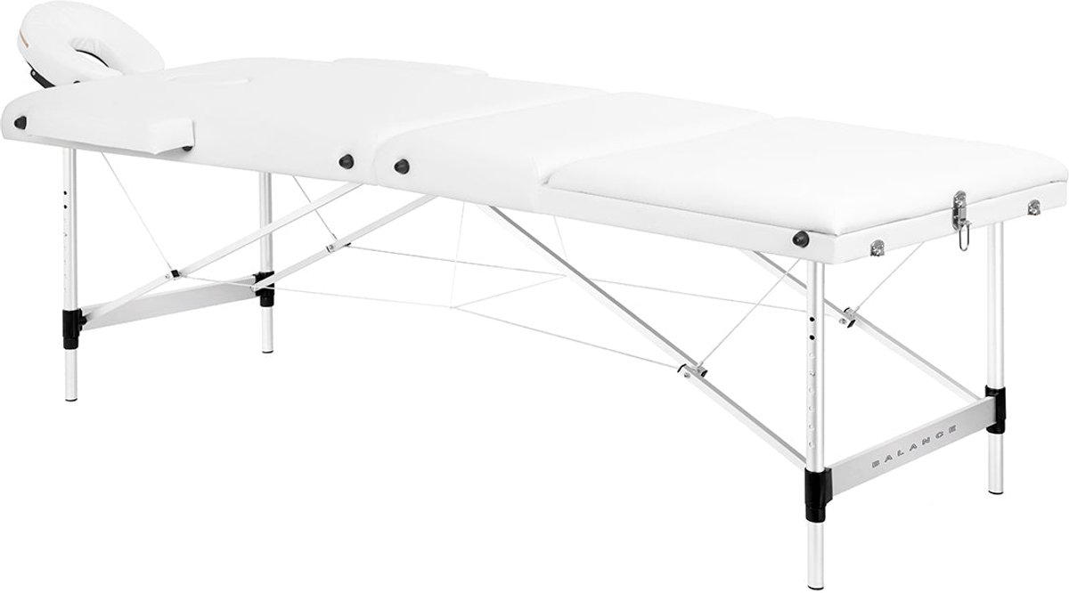 Balance Opklapbare Massagetafel Aluminium 3-Delig Wit – Verstelbaar – Inklapbaar – Eco-Leer – Inclusief Draagtas