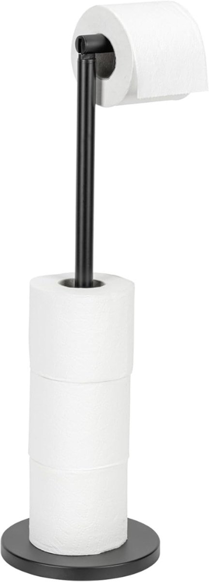 Famanu – Vrijstaande toiletrolhouder 2 in 1 met opslagfunctie, metalen uitvoering, zwart