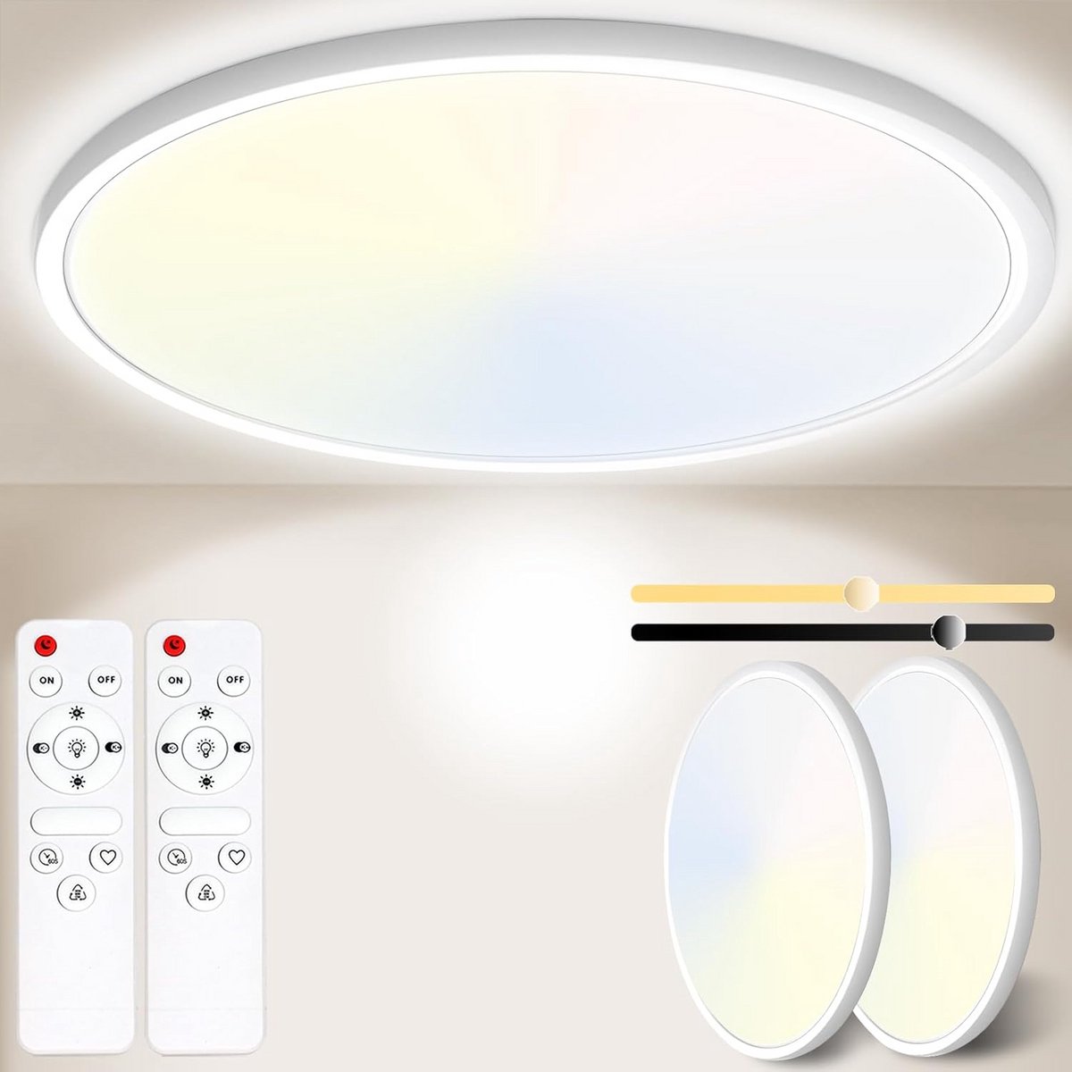 Dimbare LED Plafondlamp Badkamer 30cm 24W Ultradun Wit 2-Pack